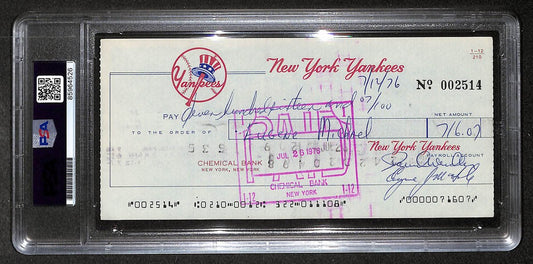 Gene Michael Signed/Autographed 1976 Yankees Payroll Check PSA 214700