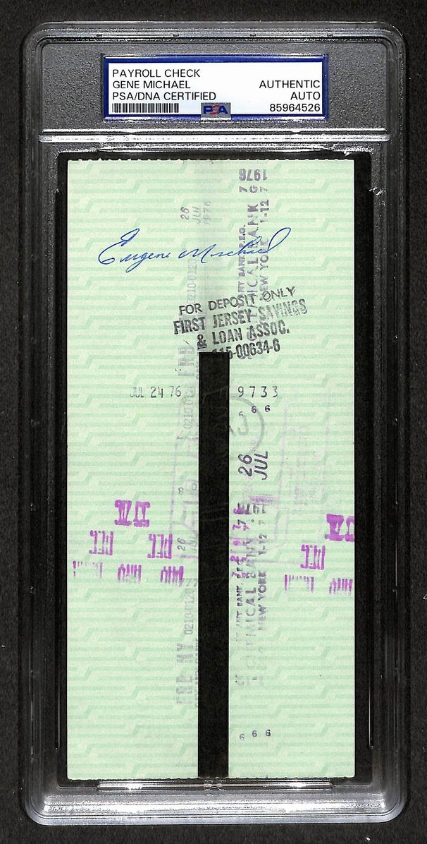 Gene Michael Signed/Autographed 1976 Yankees Payroll Check PSA 214700