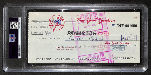 Doc Medich Signed/Autographed 1975 Yankees Payroll Check PSA 214701