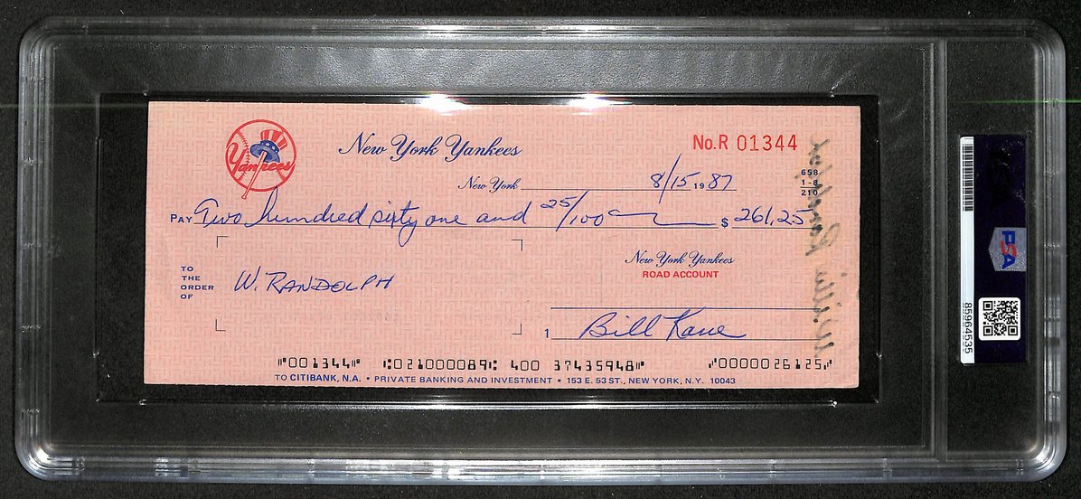 Willie Randolph Signed/Autographed 1987 Yankees Payroll Check PSA 214688