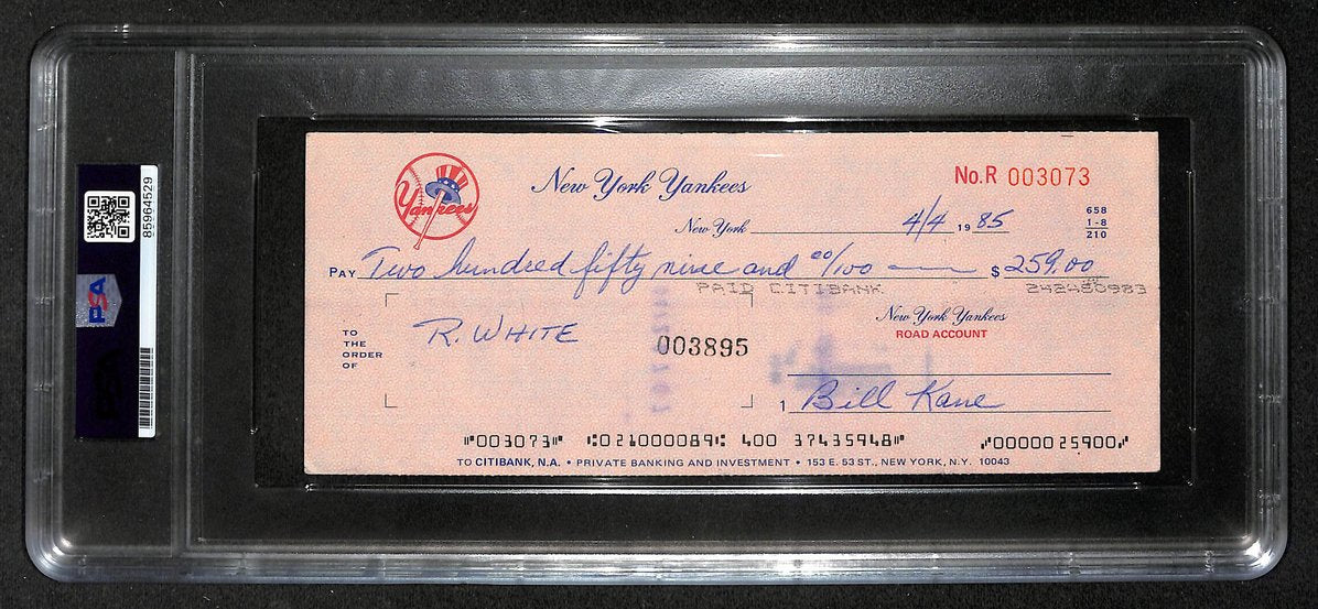 Roy White Signed/Autographed 1985 Yankees Payroll Check PSA 214683