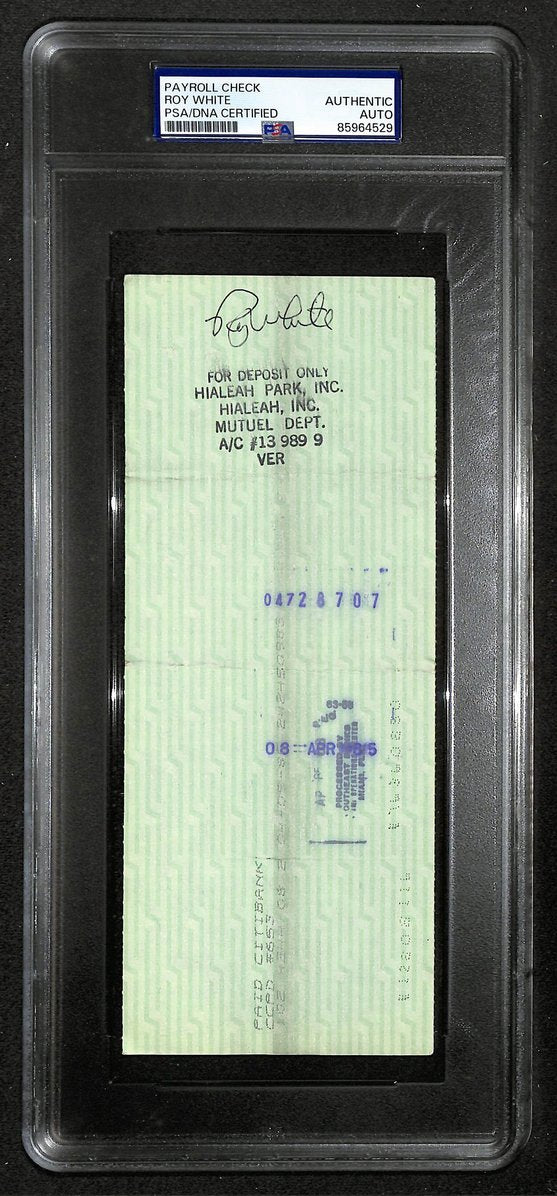 Roy White Signed/Autographed 1985 Yankees Payroll Check PSA 214683
