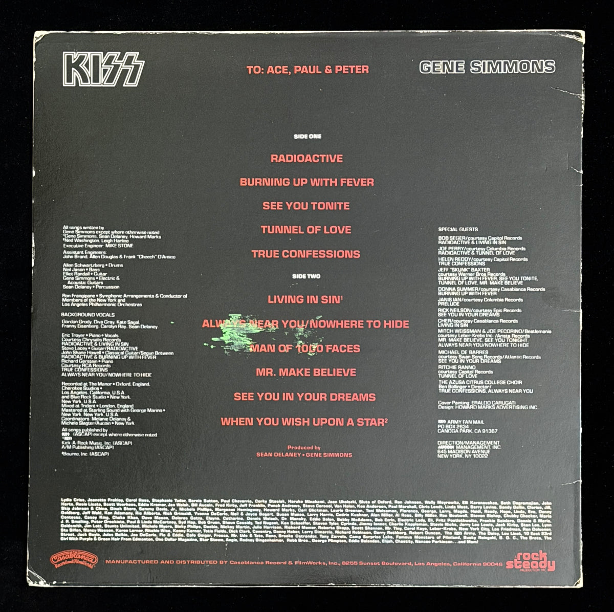 Gene Simmons Signed/Autographed Kiss Solo 1978 Vinyl LP Album PSA 214707