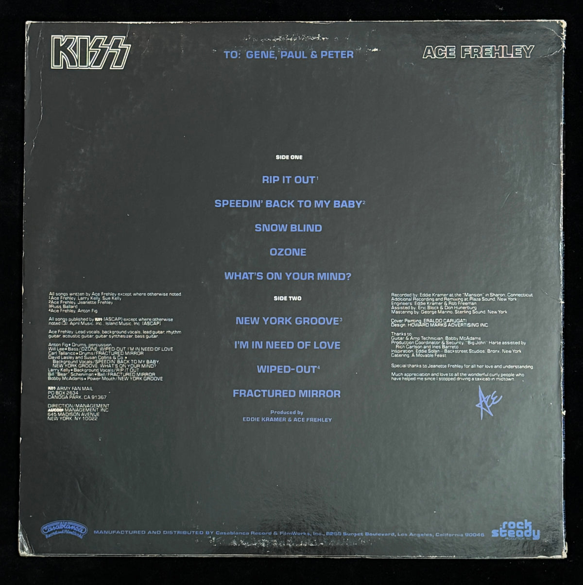 Ace Frehley Signed/Autographed Kiss Solo 1978 Vinyl LP Album PSA 214712