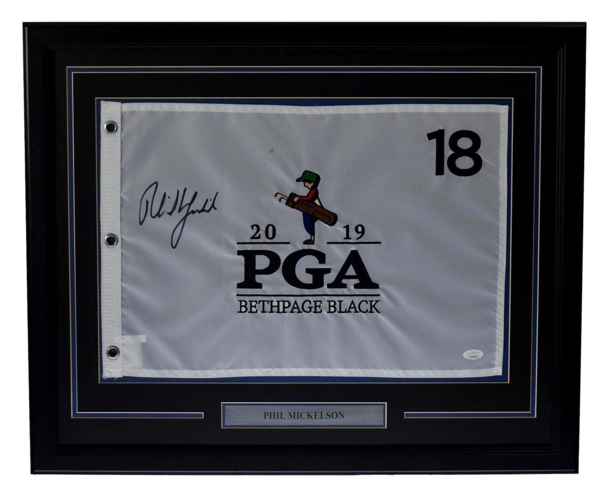 Phil Mickelson Signed/Auto 2019 Bethpage Pin Flag Framed JSA 214665