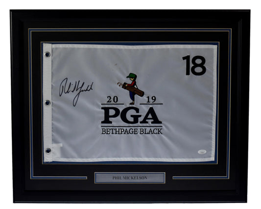 Phil Mickelson Signed/Auto 2019 Bethpage Pin Flag Framed JSA 214665