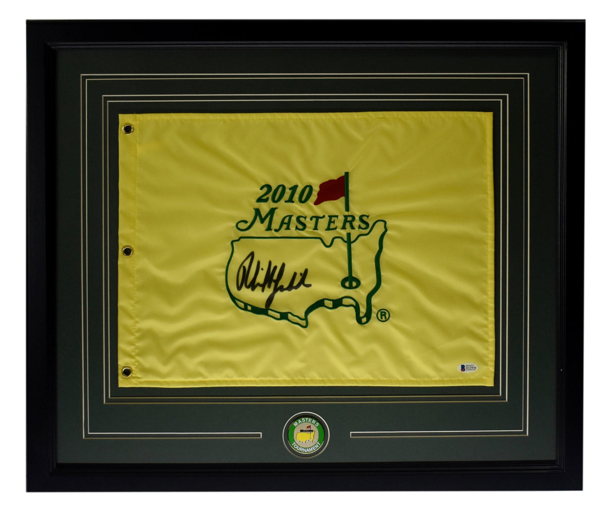 Phil Mickelson Signed/Auto 2010 Masters Pin Flag Framed Beckett 214669