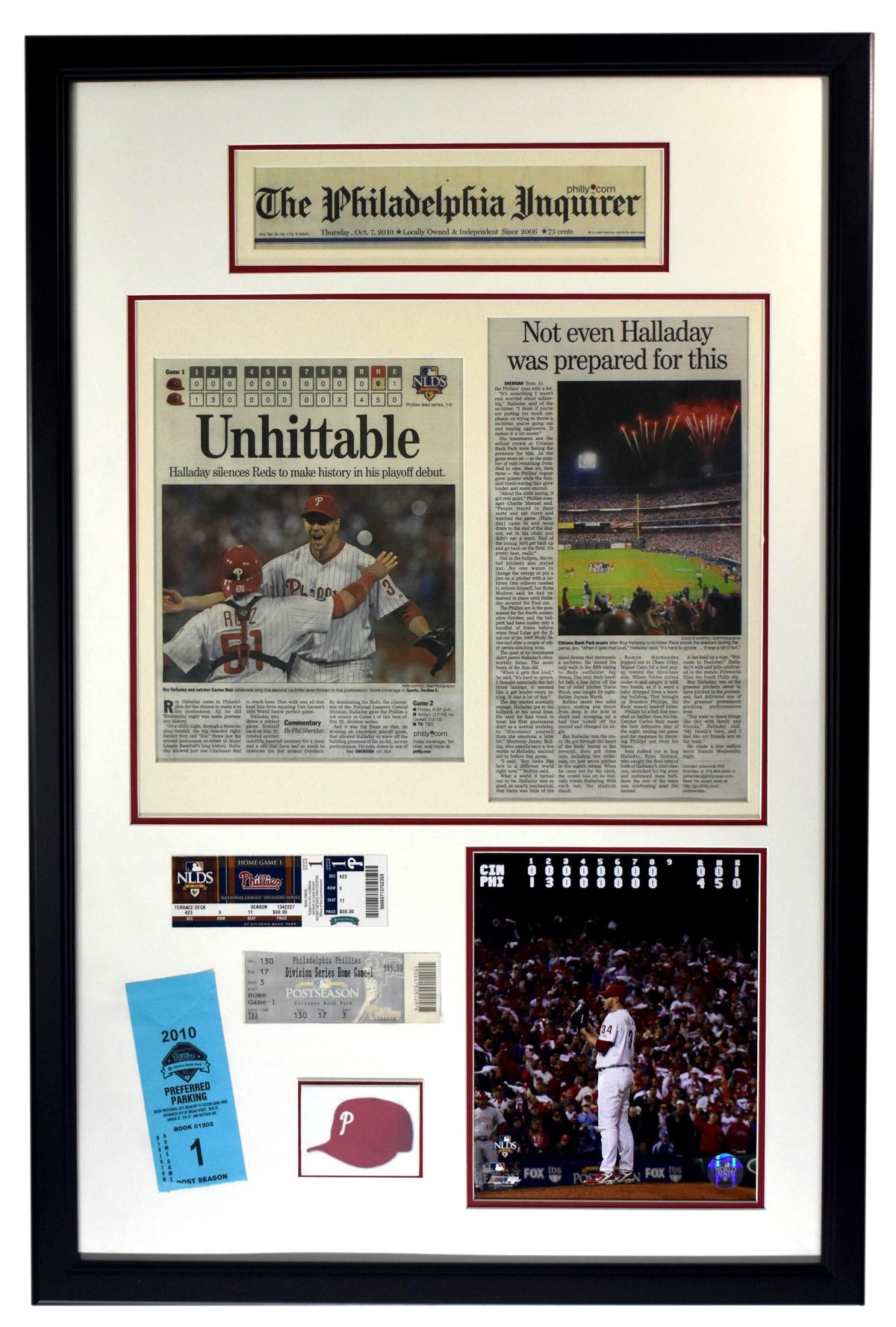 Roy Halladay 2010 NLDS  CommemorativeCollage w/ Full Tickets Framed 214677