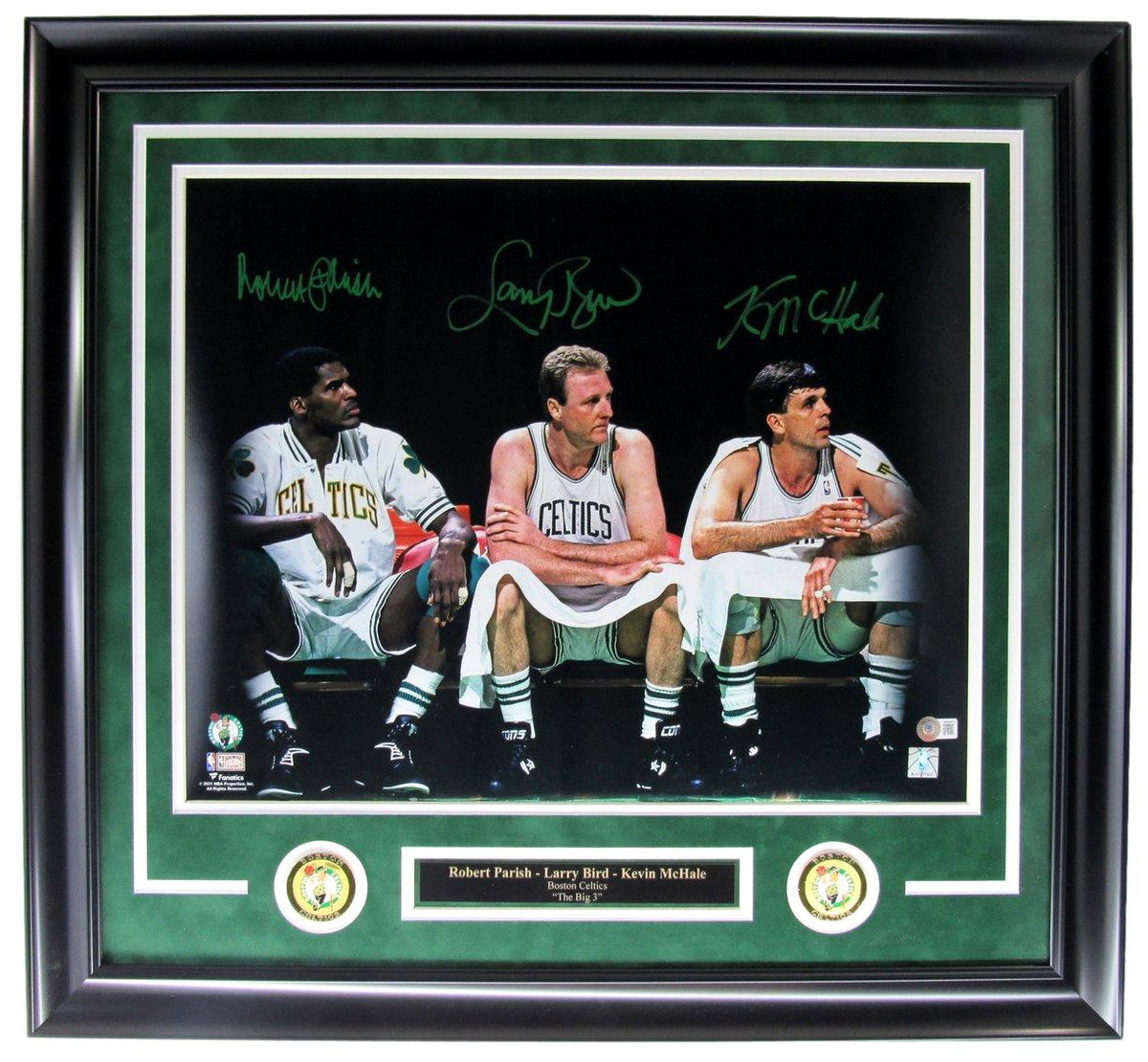 Bird Parrish & McHale HOF Celtics Signed 16x20 Photo Framed Beckett 212777