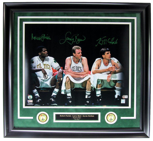 Bird Parrish & McHale HOF Celtics Signed 16x20 Photo Framed Beckett 212777