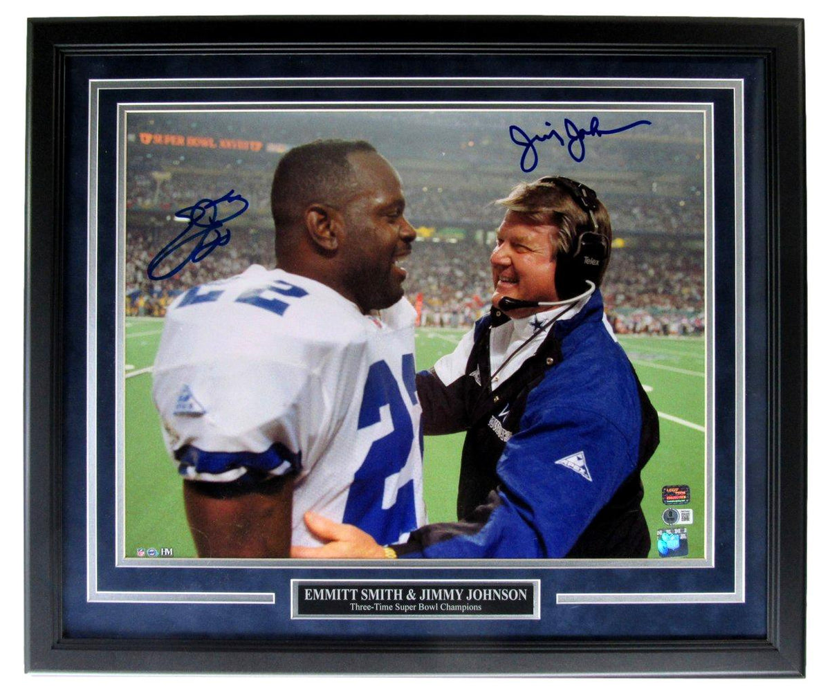 Emmitt Smith / Jimmy Johnson Cowboys Autographed 16x20 Photo Framed Beckett 212783