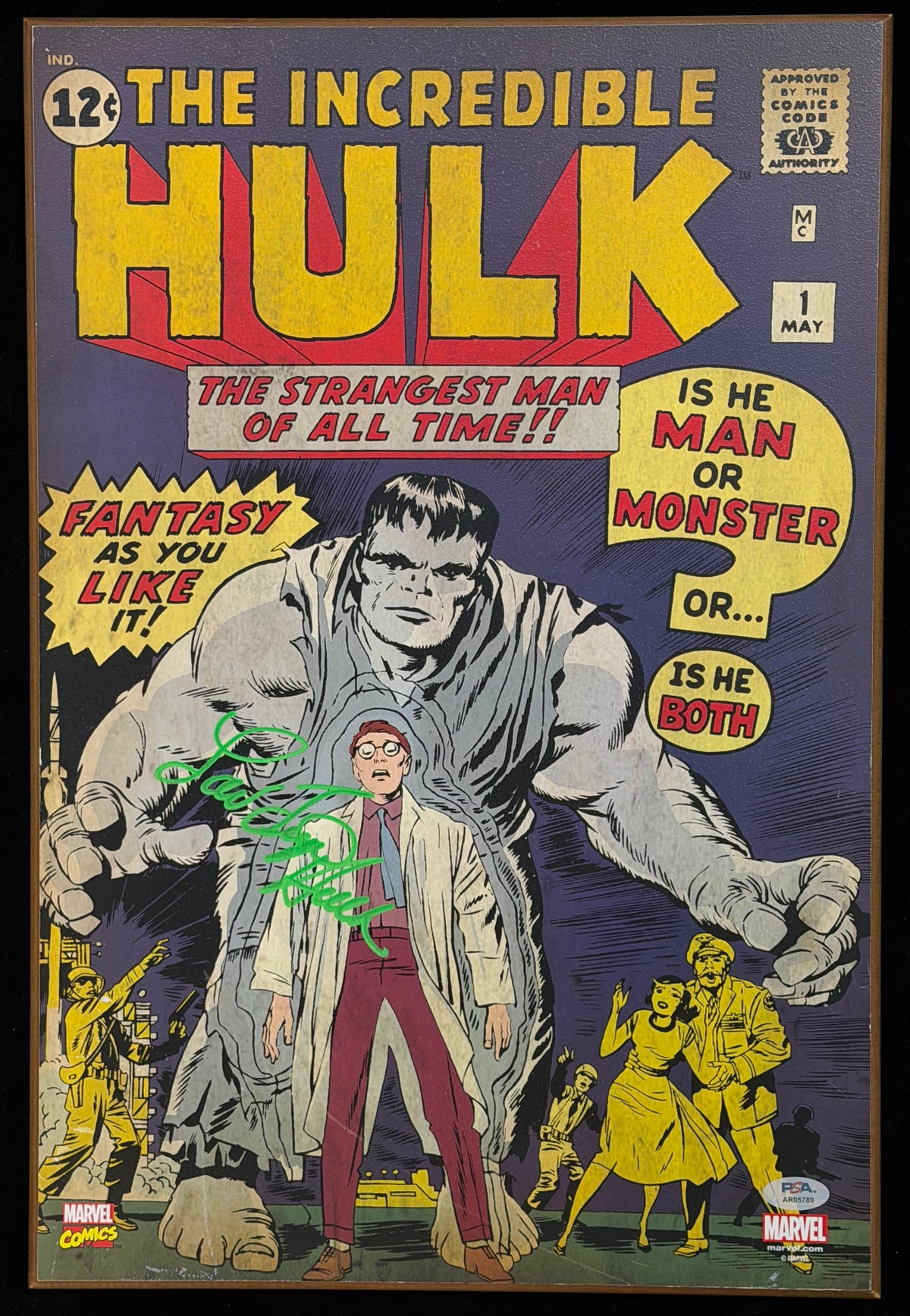 Lou Ferrigno Signed/Insc Hulk Marvel Comics 13x19 Plaque Wooden Wall Art PSA 882