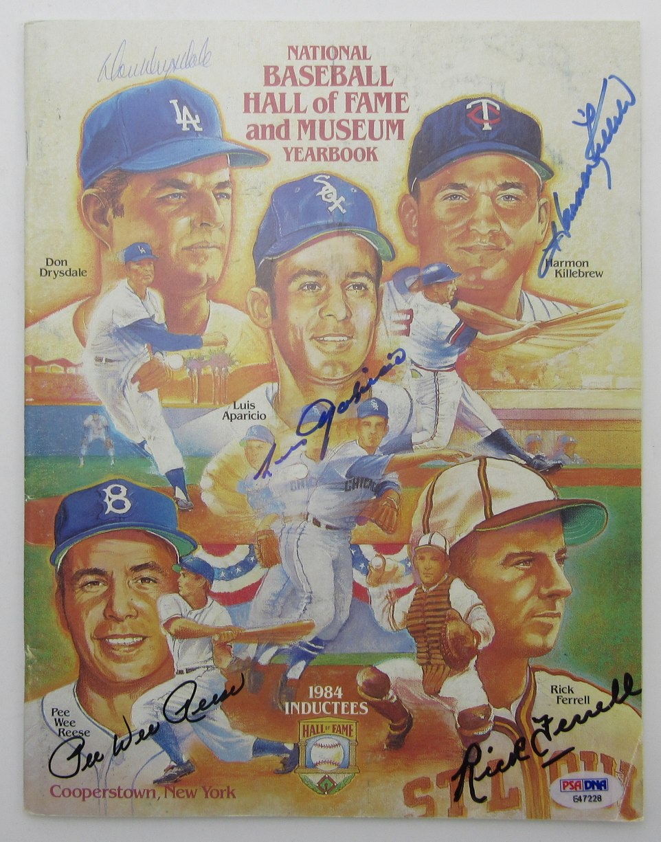 Killebrew/Drysdale/Reese+ Multi-Signed (all 5) 1984 HOF Program PSA LOA 214325
