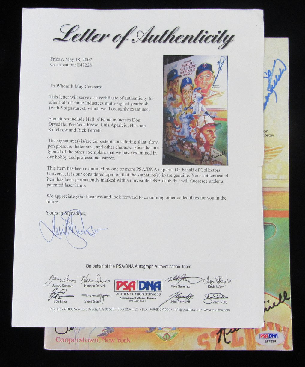 Killebrew/Drysdale/Reese+ Multi-Signed (all 5) 1984 HOF Program PSA LOA 214325