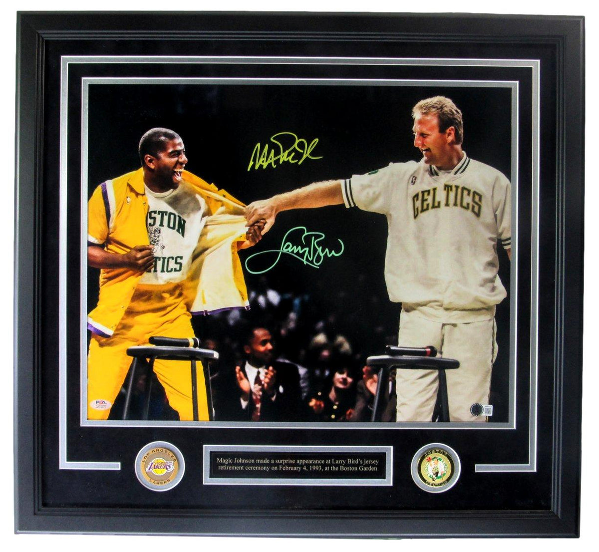 Larry Bird/Magic Johnson Dual-Signed 16x20 Photo Framed PSA/DNA/Beckett 214301