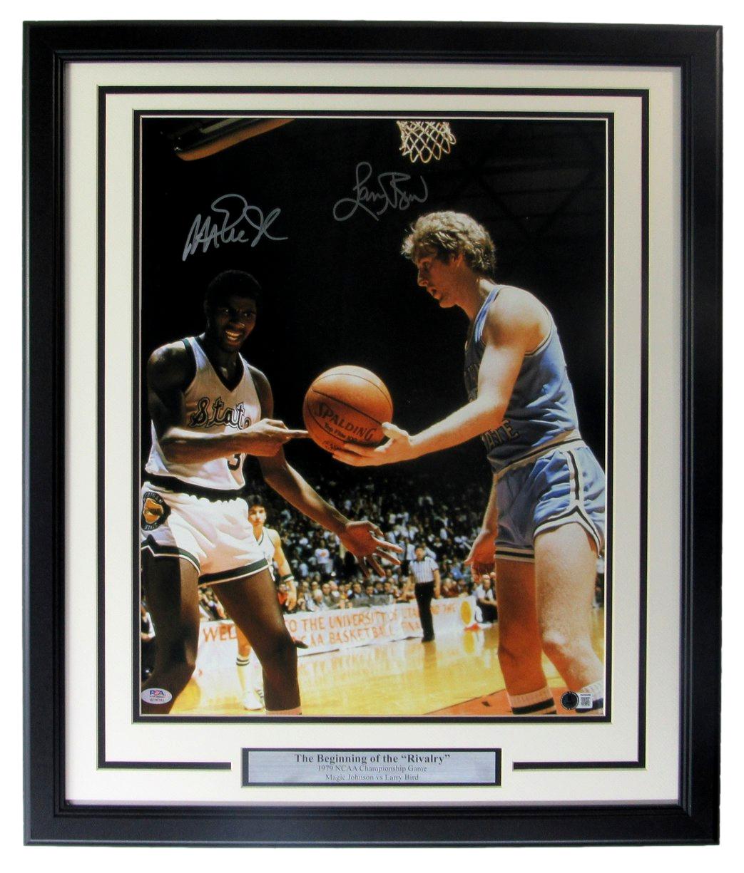 Larry Bird/Magic Johnson HOF Signed 16x20 Photo Framed PSA/DNA / Beckett 214300