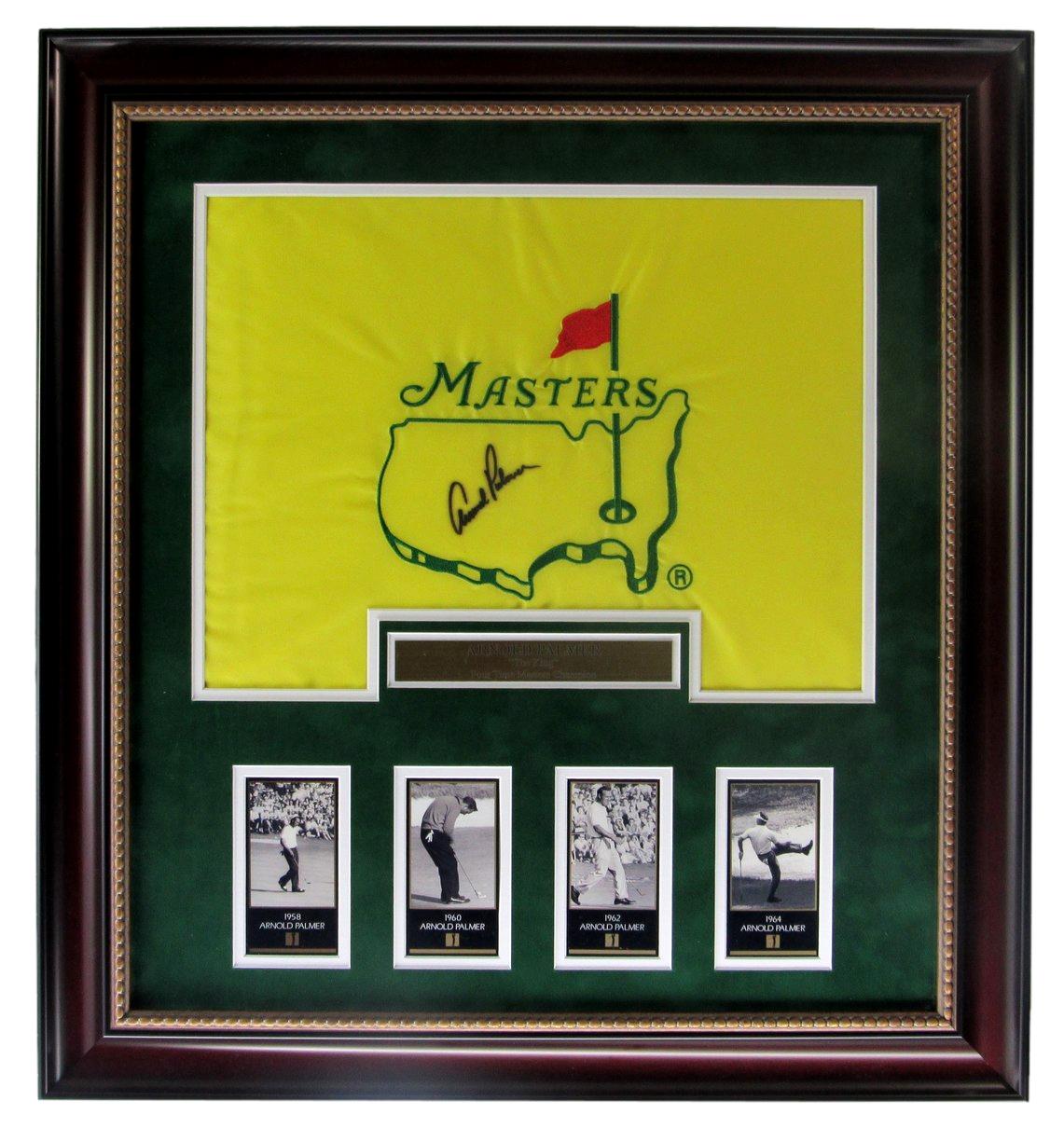 Arnold Palmer Signed/Auto Masters Pin Flag w/ Card Collage Framed PSA/DNA 214302