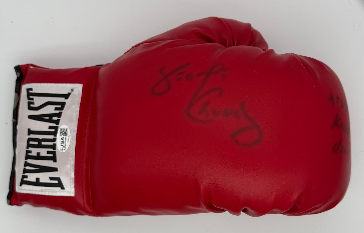 George Chuvalo Signed/Inscribed Red Right Everlast Boxing Glove JSA 214885