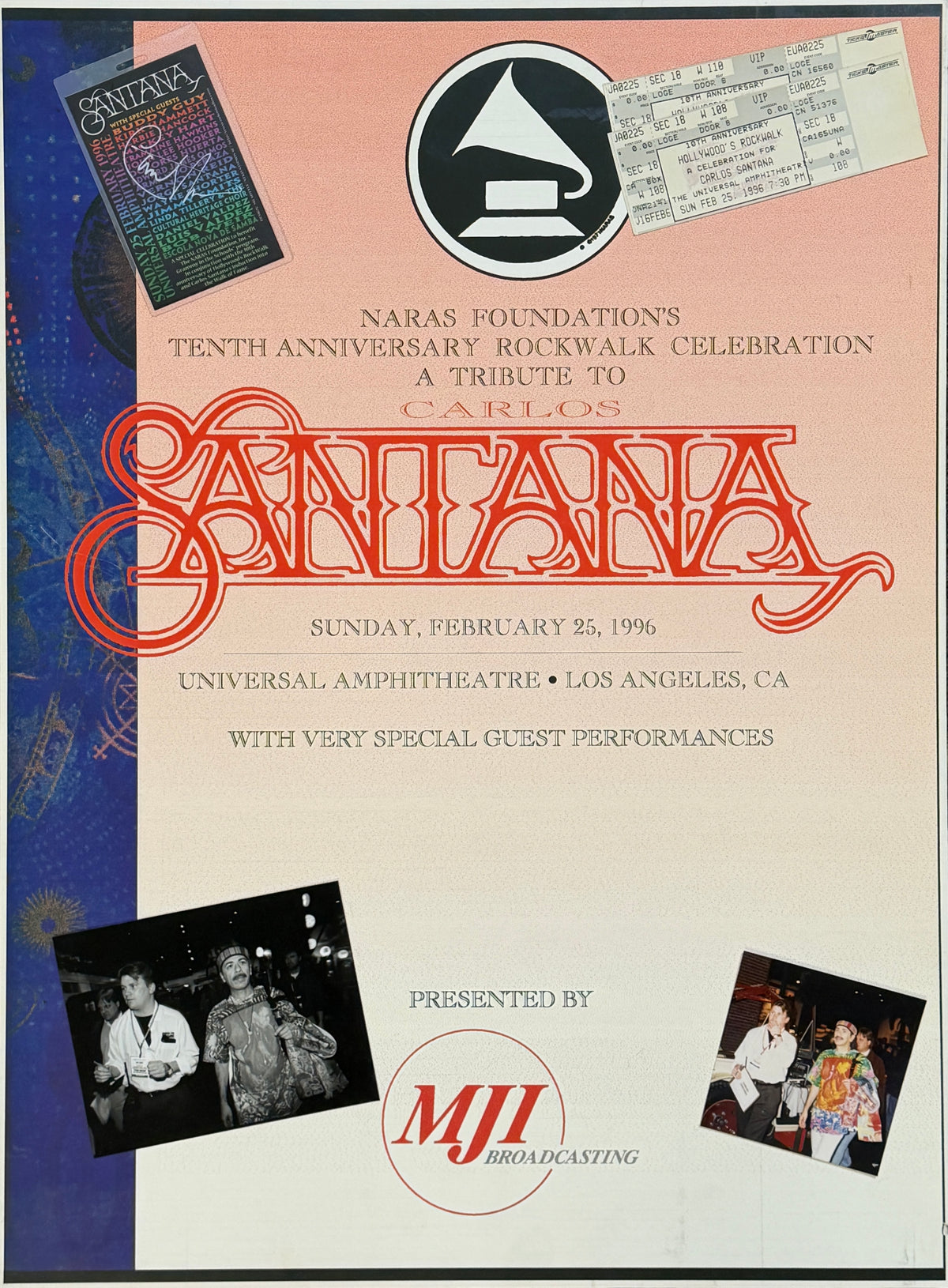 Carlos Santana Singer Signed/Autograph Pass Mounted 18x24 Poster PSA LOA 214865