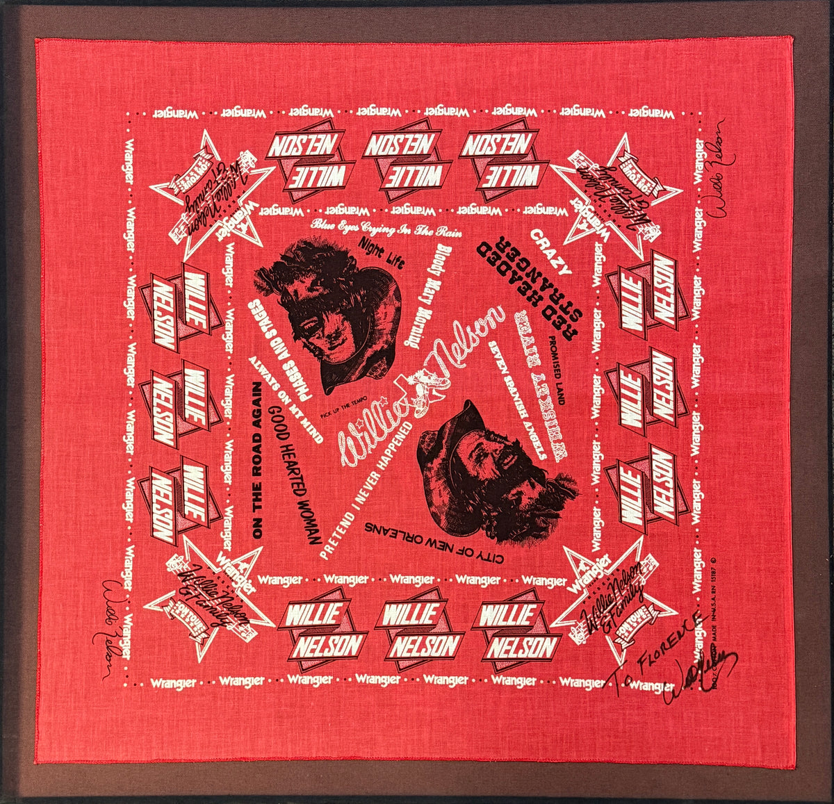 Willie Nelson Musician Signed/Autographed 21x22 Bandana Mounted PSA LOA 214867