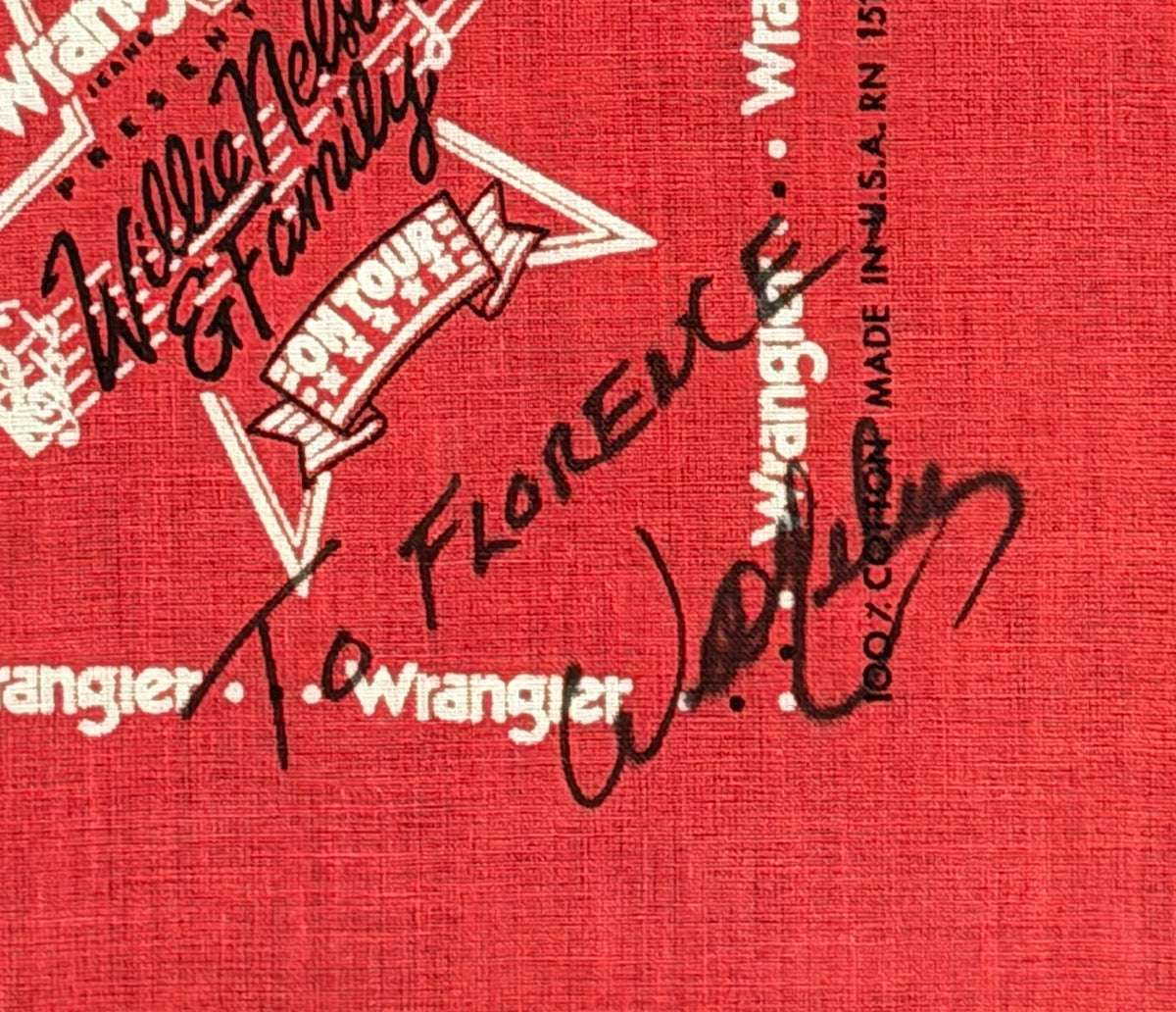 Willie Nelson Musician Signed/Autographed 21x22 Bandana Mounted PSA LOA 214867