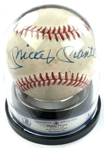 Mickey Mantle HOF Single Signed/Auto OAL Baseball Beckett (Auto Grade 8) 213304