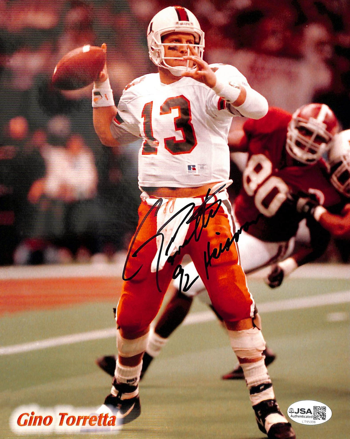 Gino Torretta Signed/Autographed 8x10 Photo Heisman Miami Hurricanes JSA 215279
