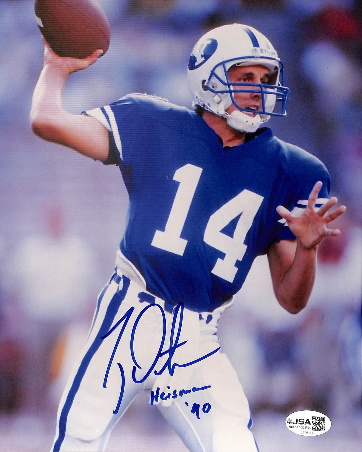 Ty Detmer Signed/Autographed 8x10 Photo Heisman  BYU Cougars JSA 215281
