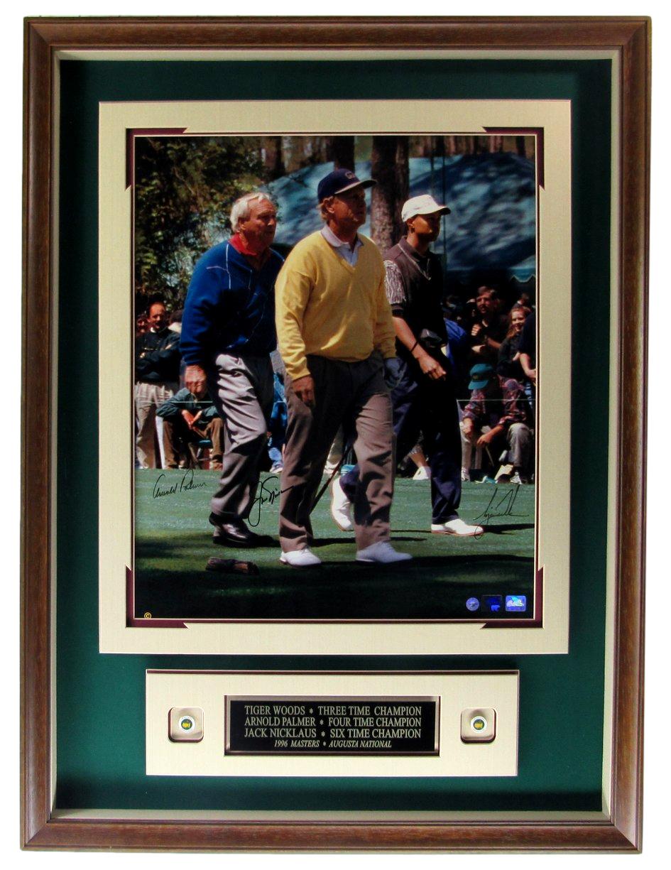 Arnold Palmer Jack Nicklaus Tiger Woods Signed 1996 Masters Photo 20x24 Framed