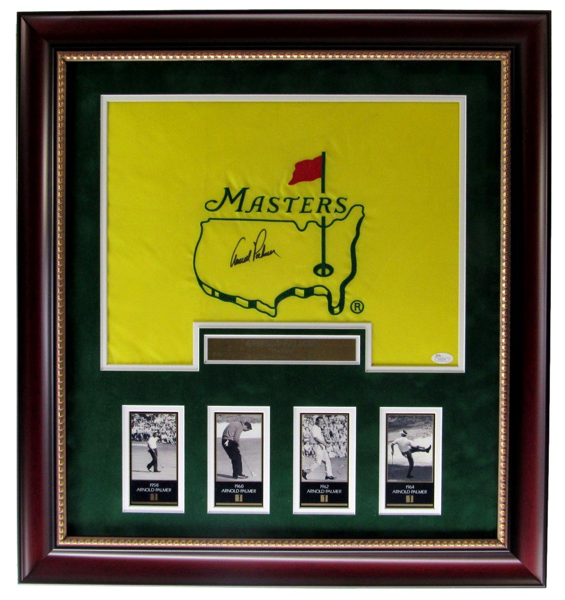 Arnold Palmer Signed/Auto Masters Pin Flag w/ Card Collage Framed JSA LOA 215341