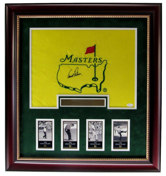 Arnold Palmer Signed/Auto Masters Pin Flag w/ Card Collage Framed JSA LOA 215341