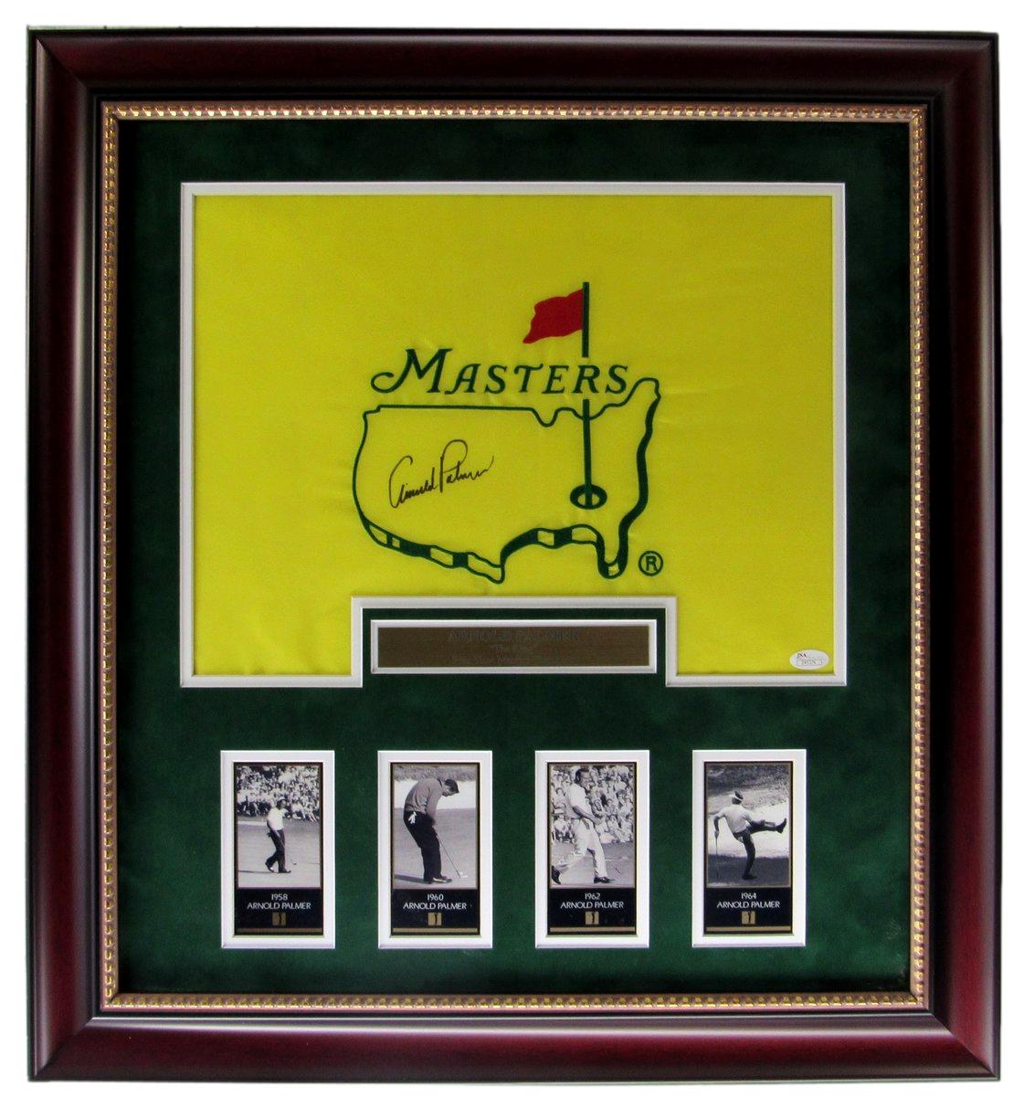 Arnold Palmer Signed/Auto Masters Pin Flag w/ Card Collage Framed JSA LOA 215342