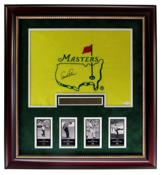 Arnold Palmer Signed/Auto Masters Pin Flag w/ Card Collage Framed JSA LOA 215342