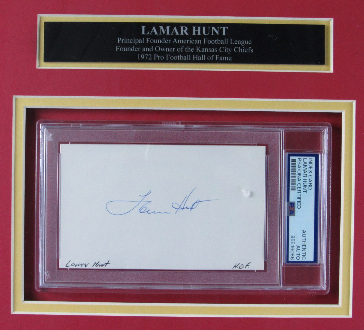 Lamar Hunt HOF KC Chiefs Signed 3x5 Card w/ 8x10 Photo Framed PSA/DNA 215345
