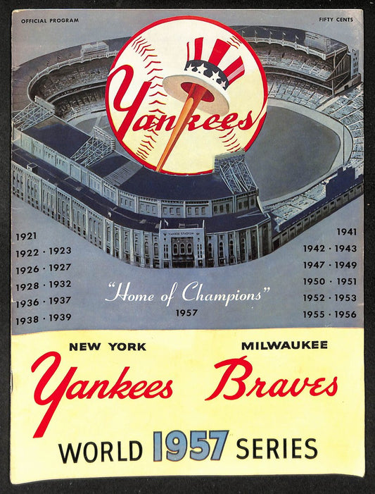 1957 World Series Program New York Yankees vs. Milwaukee Braves Unscored 215499