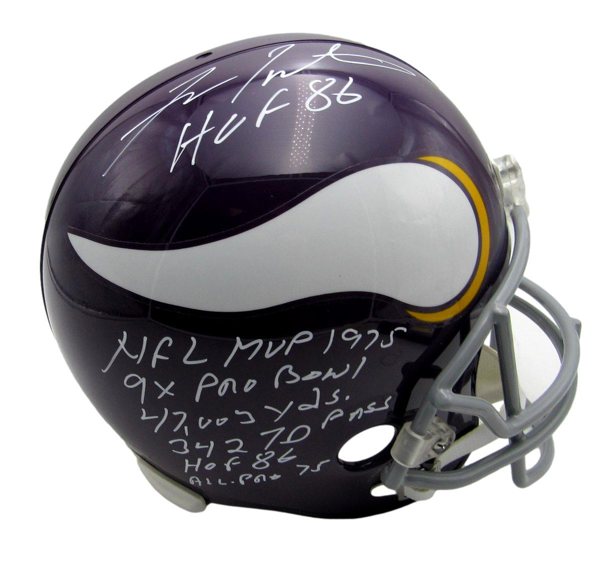 Fran Tarkenton HOF Signed/Inscribed Vikings Full Size Replica Helmet JSA 215284