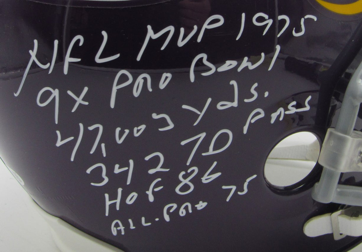 Fran Tarkenton HOF Signed/Inscribed Vikings Full Size Replica Helmet JSA 215284
