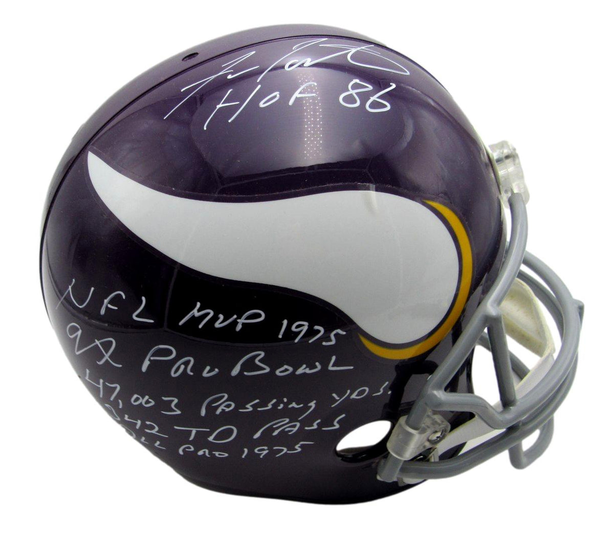 Fran Tarkenton HOF Signed/Inscribed Vikings Full Size Replica Helmet JSA 215285