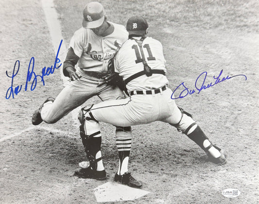 Lou Brock/Bill Freehan Signed/Auto 11x14 B/W Photo 1968 World Series JSA 215532