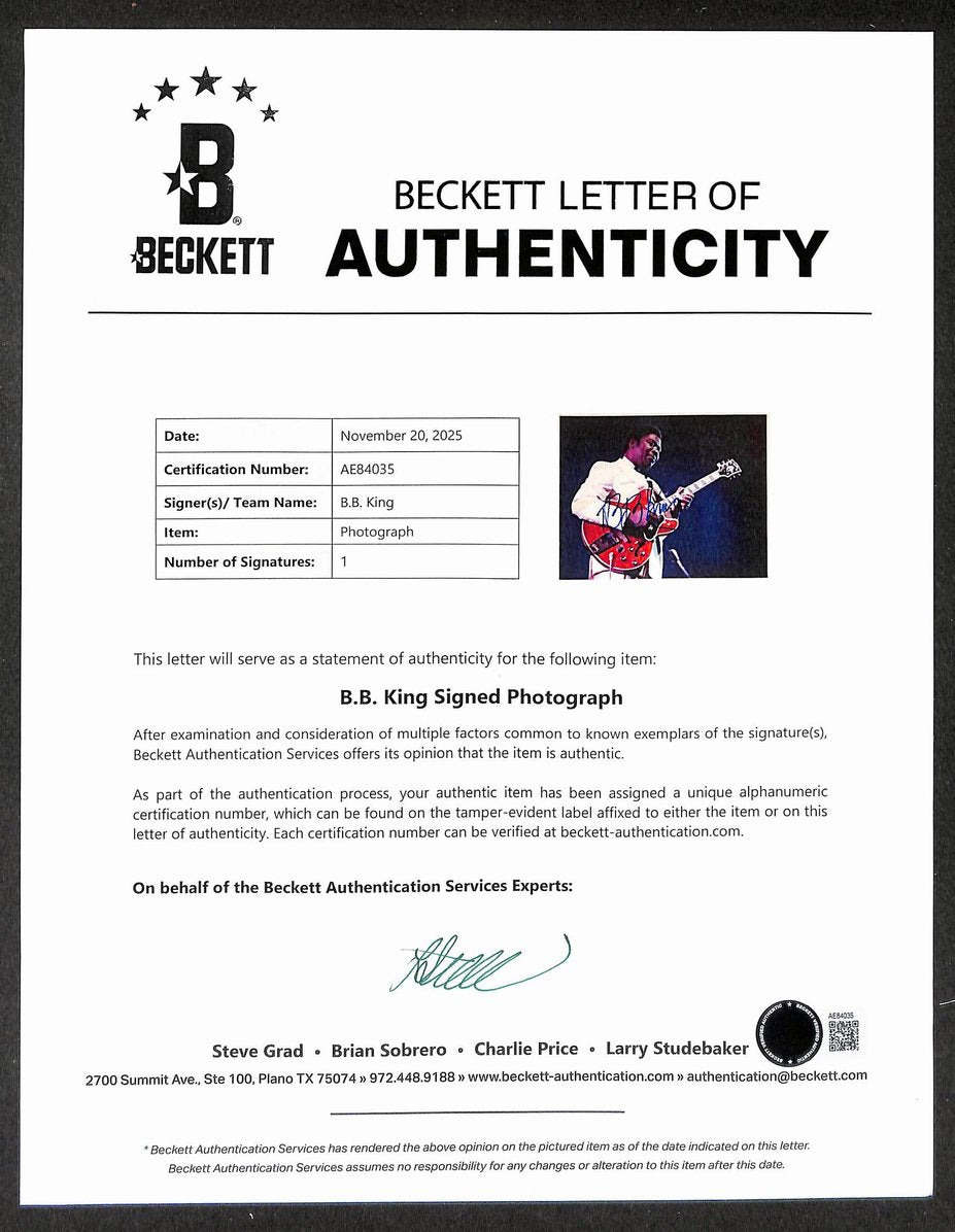 B.B. King Signed/Autographed 8x10 Photo Musician BAS 214425