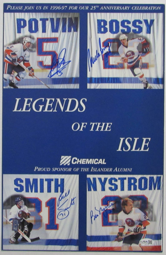 Potvin/Bossy/Smith/Nystrom Multi-Signed 11x17 Poster Islanders JSA 215359