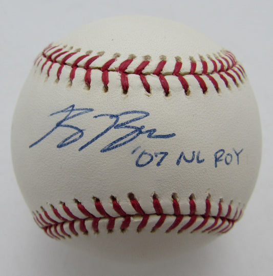 Ryan Braun Signed/Autographed w/ 07 NL ROY Insc OMLB Baseball Brewers JSA 215383
