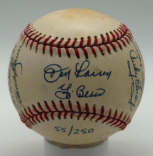 Berra HOF Larsen Slaughter Carey Bauer McDougald Signed OALB Baseball  JSA 15594