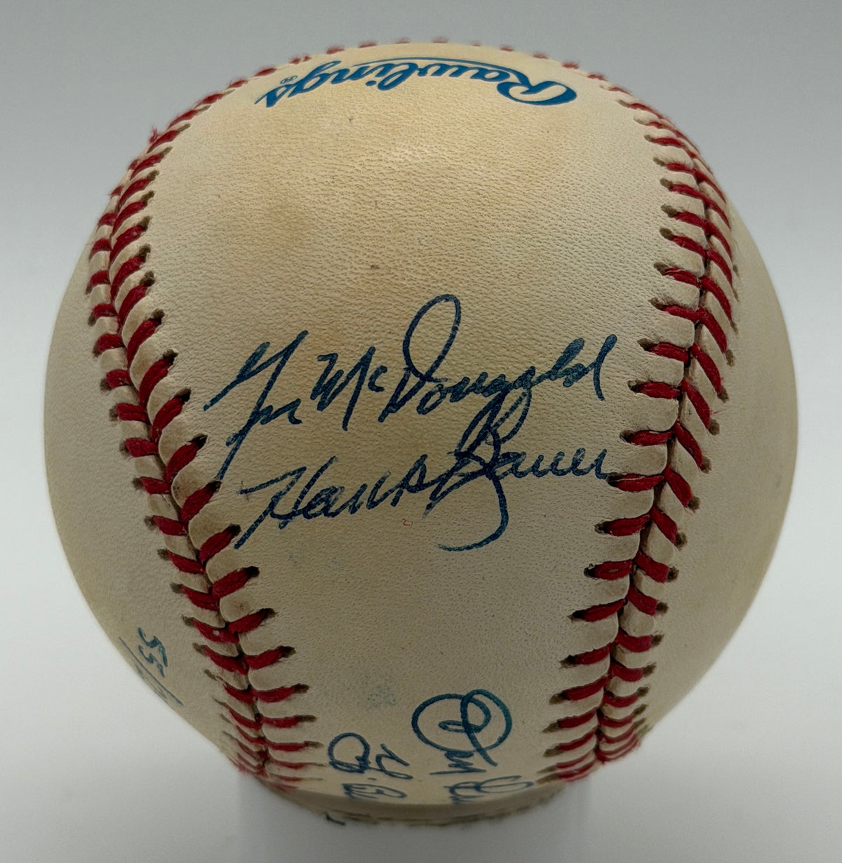 Berra HOF Larsen Slaughter Carey Bauer McDougald Signed OALB Baseball  JSA 15594