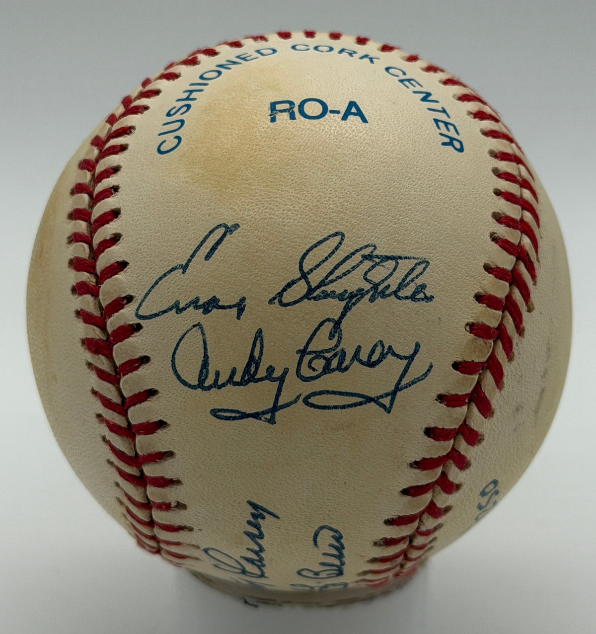 Berra HOF Larsen Slaughter Carey Bauer McDougald Signed OALB Baseball  JSA 15594