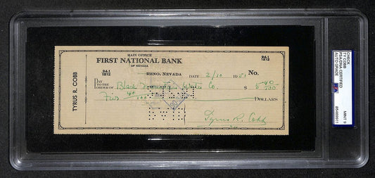 Ty Cobb HOF Signed/Autographed Bank Check Detroit Tigers PSA/DNA 9 Mint 214504