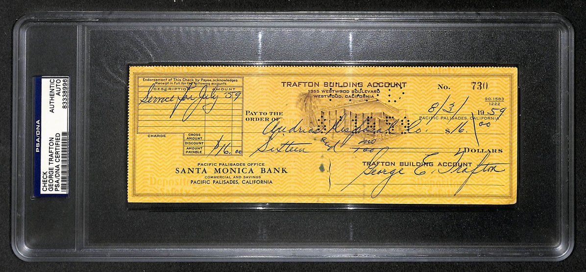 George Trafton Chicago Bears Signed/Autographed 1964 Bank Check PSA/DNA 214505