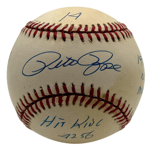 Pete Rose Signed w/ Multiple Insc ONLB Baseball Phillies Reds JSA 215666