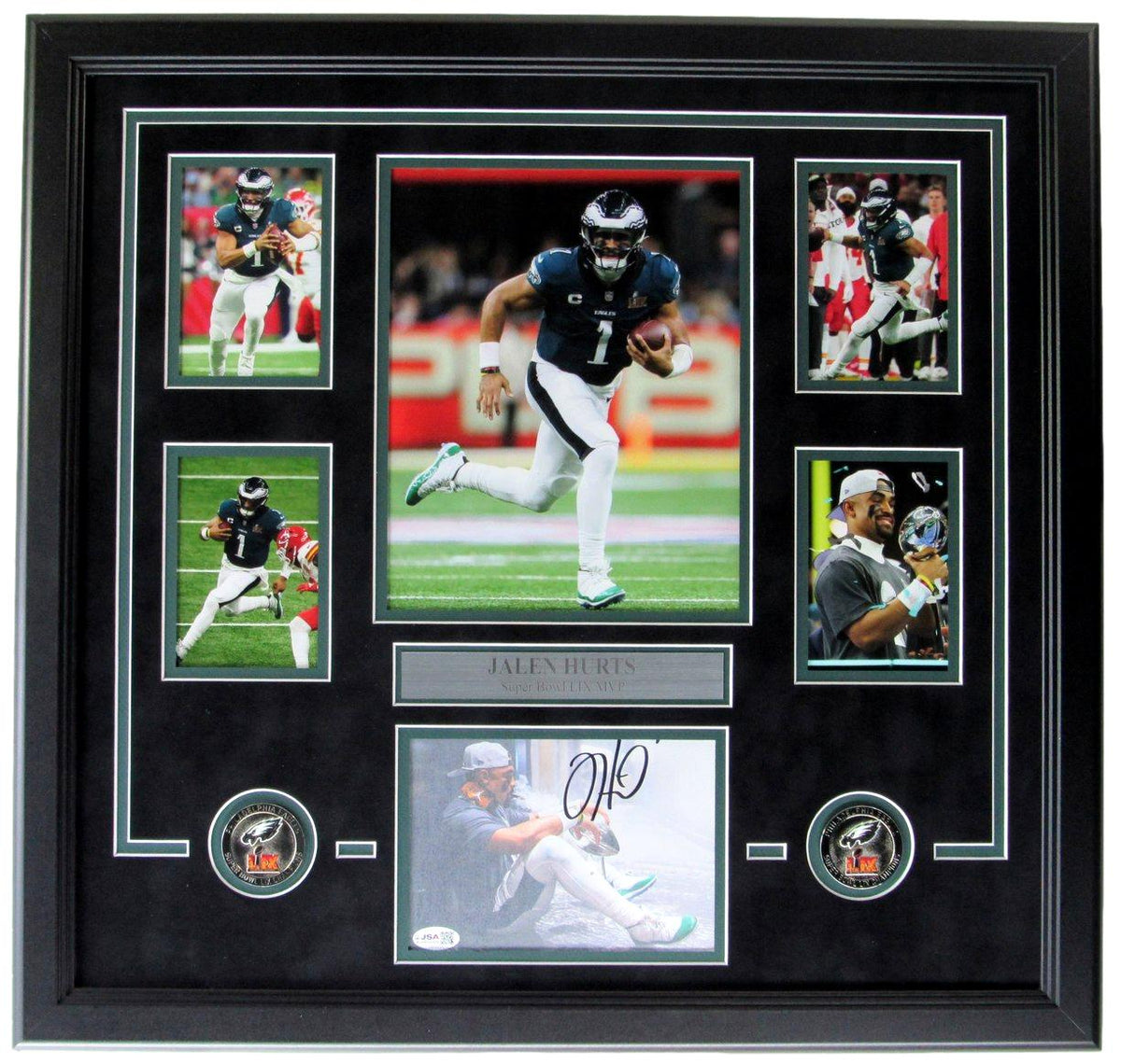 Jalen Hurts Eagles Signed Super Bowl LIX Champion Photograph Collage Framed 5379