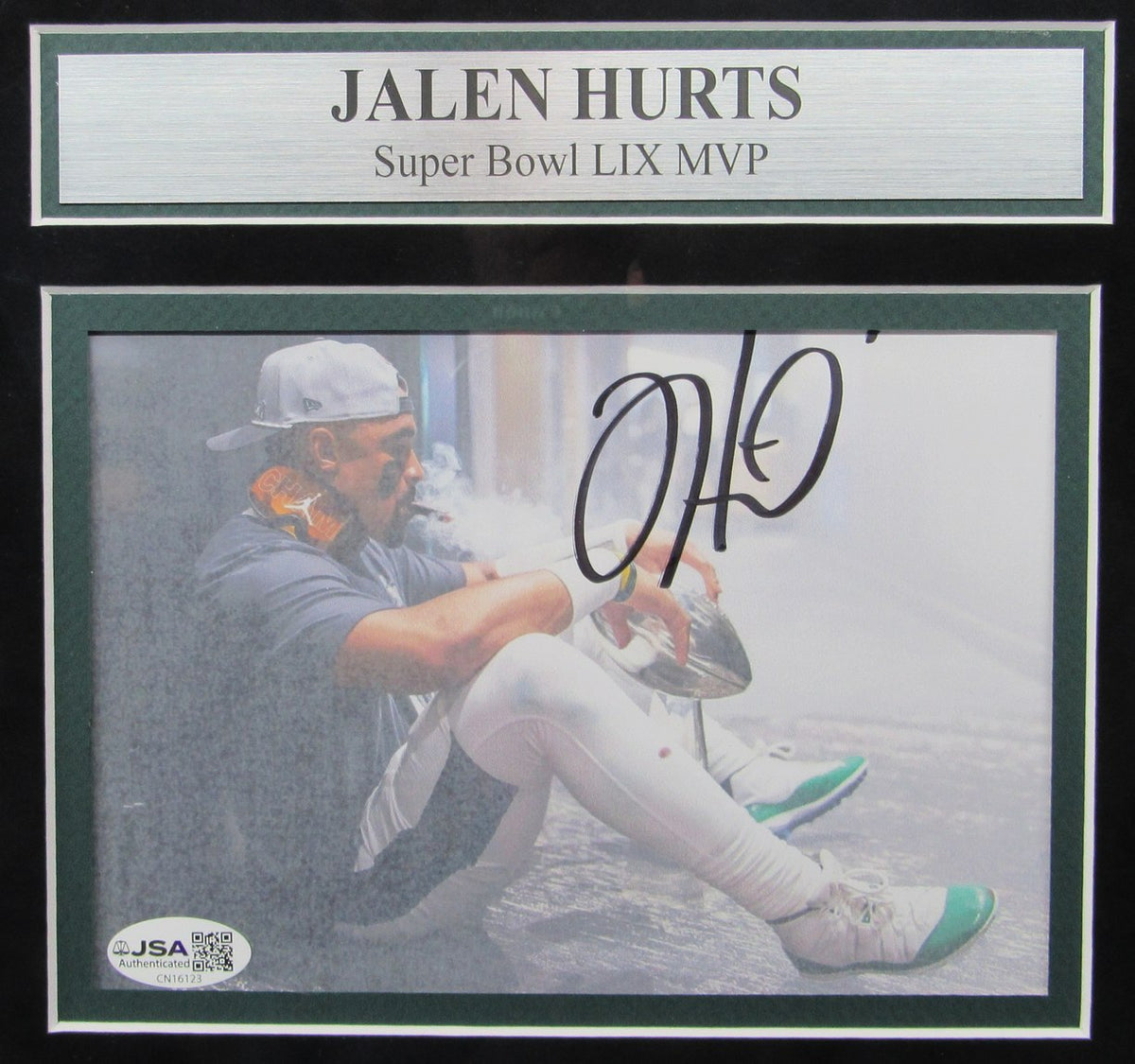 Jalen Hurts Eagles Signed Super Bowl LIX Champion Photograph Collage Framed 5379